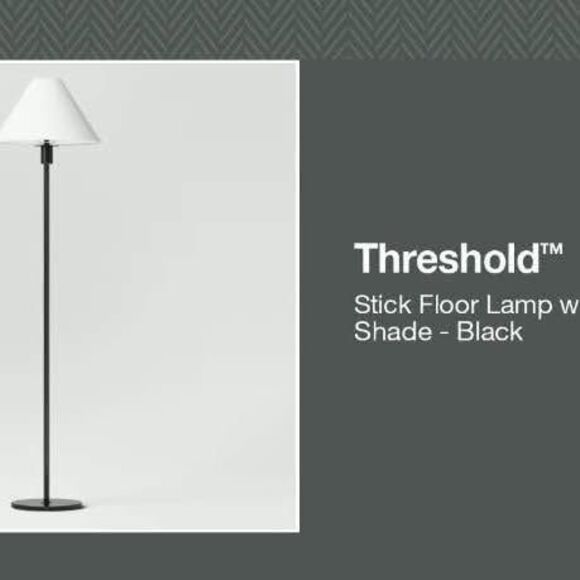 60”x15” Black Stick Floor Lamp Linen Tapered Shade Threshold Light NIB (R3) - Picture 3 of 7